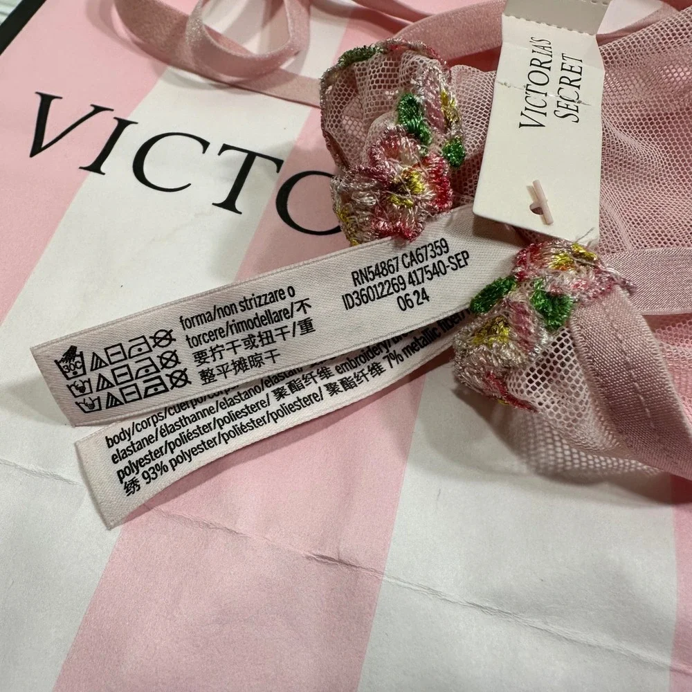 NWT Victoria's Secret Pink Floral‎ Trim Mesh Thong Panty Pink XXL - Picture 6 of 6